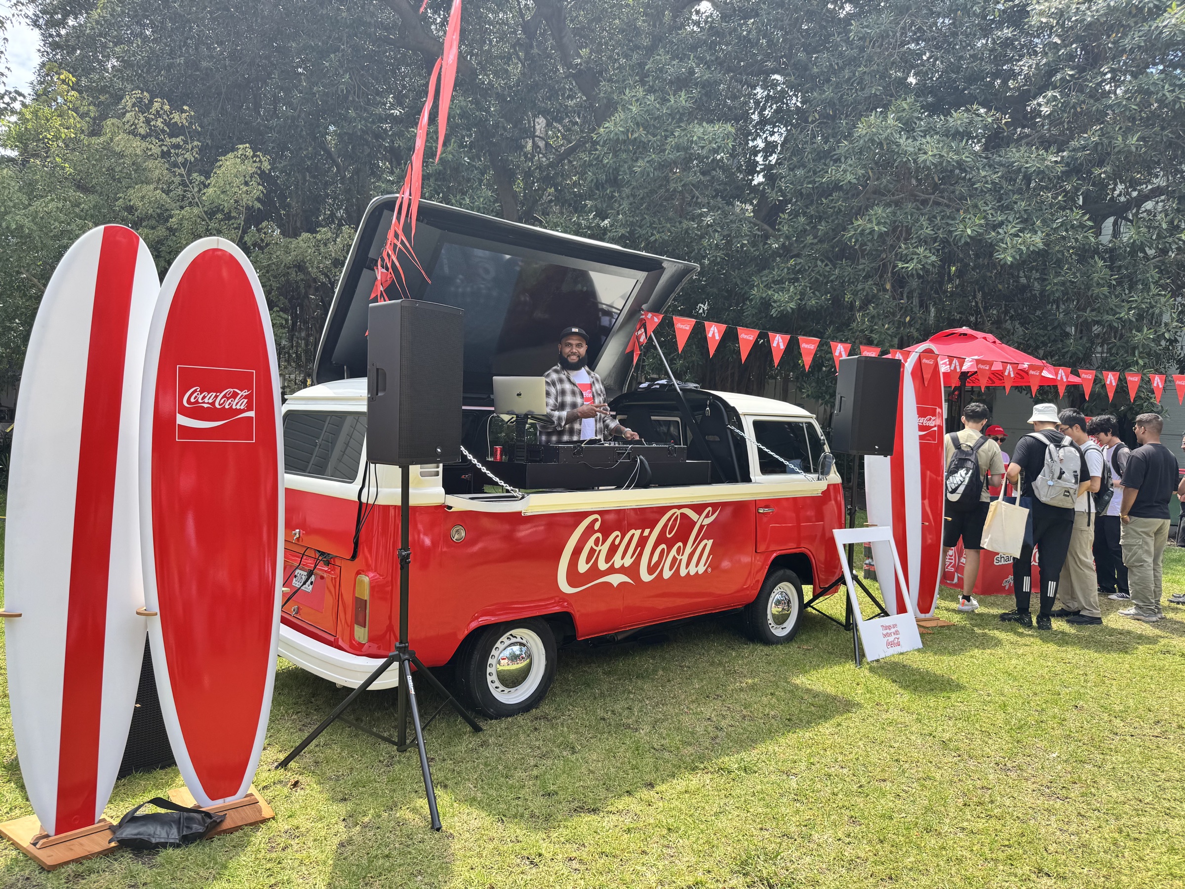 Coca-Cola Kombi converted into an open-air DJ activation vehicle